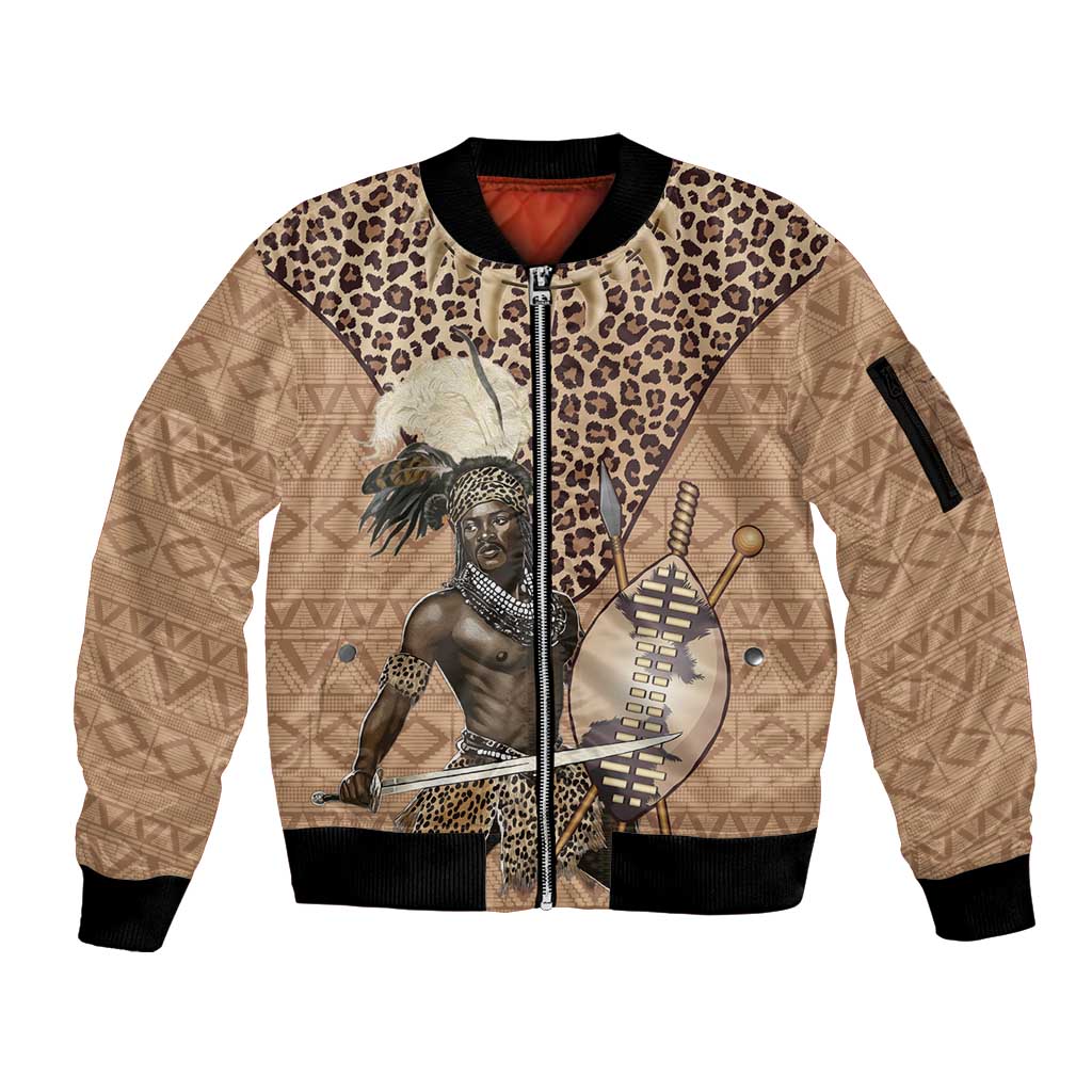South Africa Zulu People Sleeve Zip Bomber Jacket Zulu Warrior - Wonder Print Shop