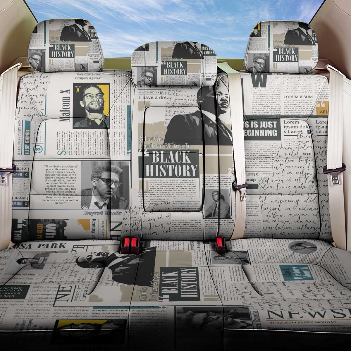 Civil Rights Leaders Back Car Seat Cover Newspaper Print Style - Wonder Print Shop