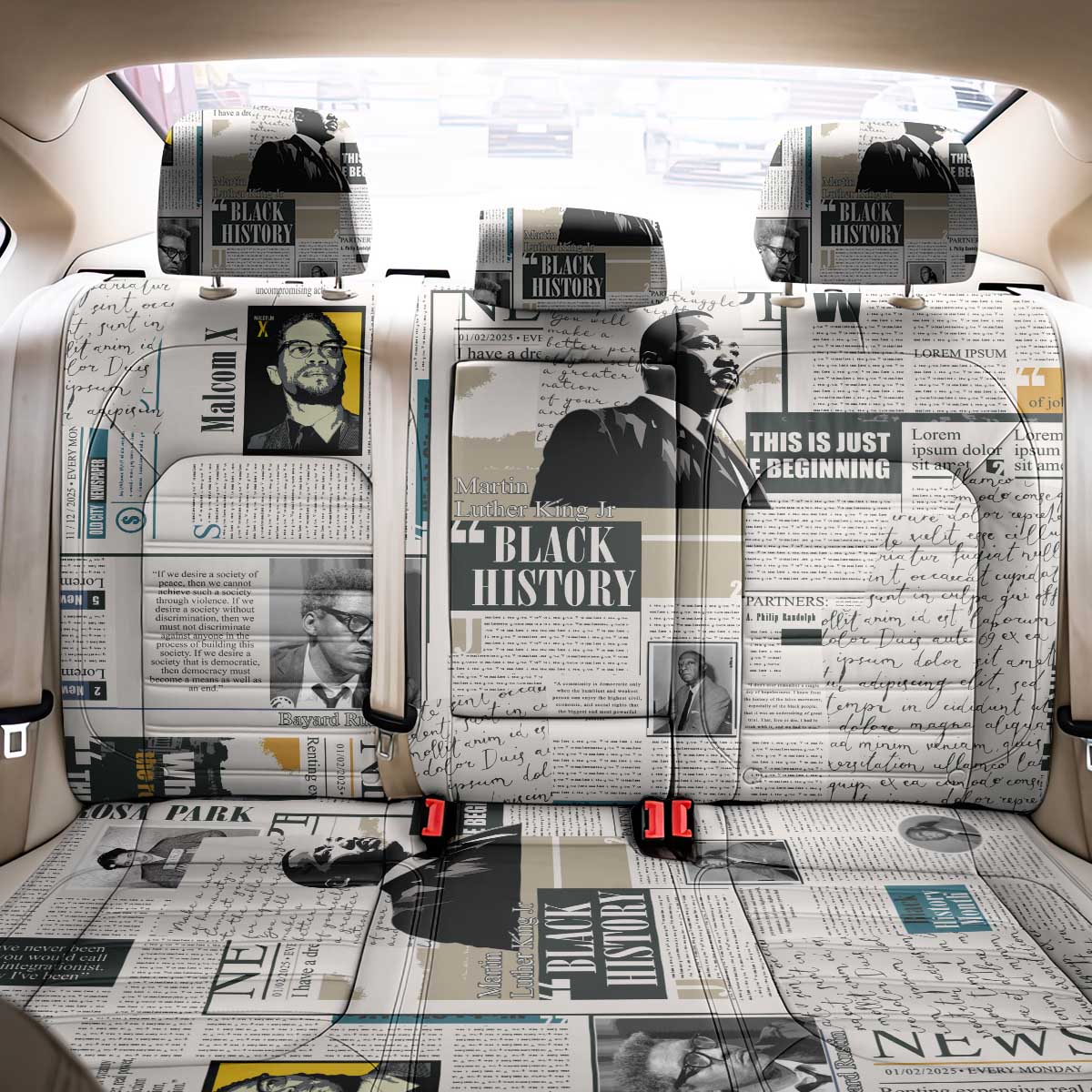 Civil Rights Leaders Back Car Seat Cover Newspaper Print Style - Wonder Print Shop