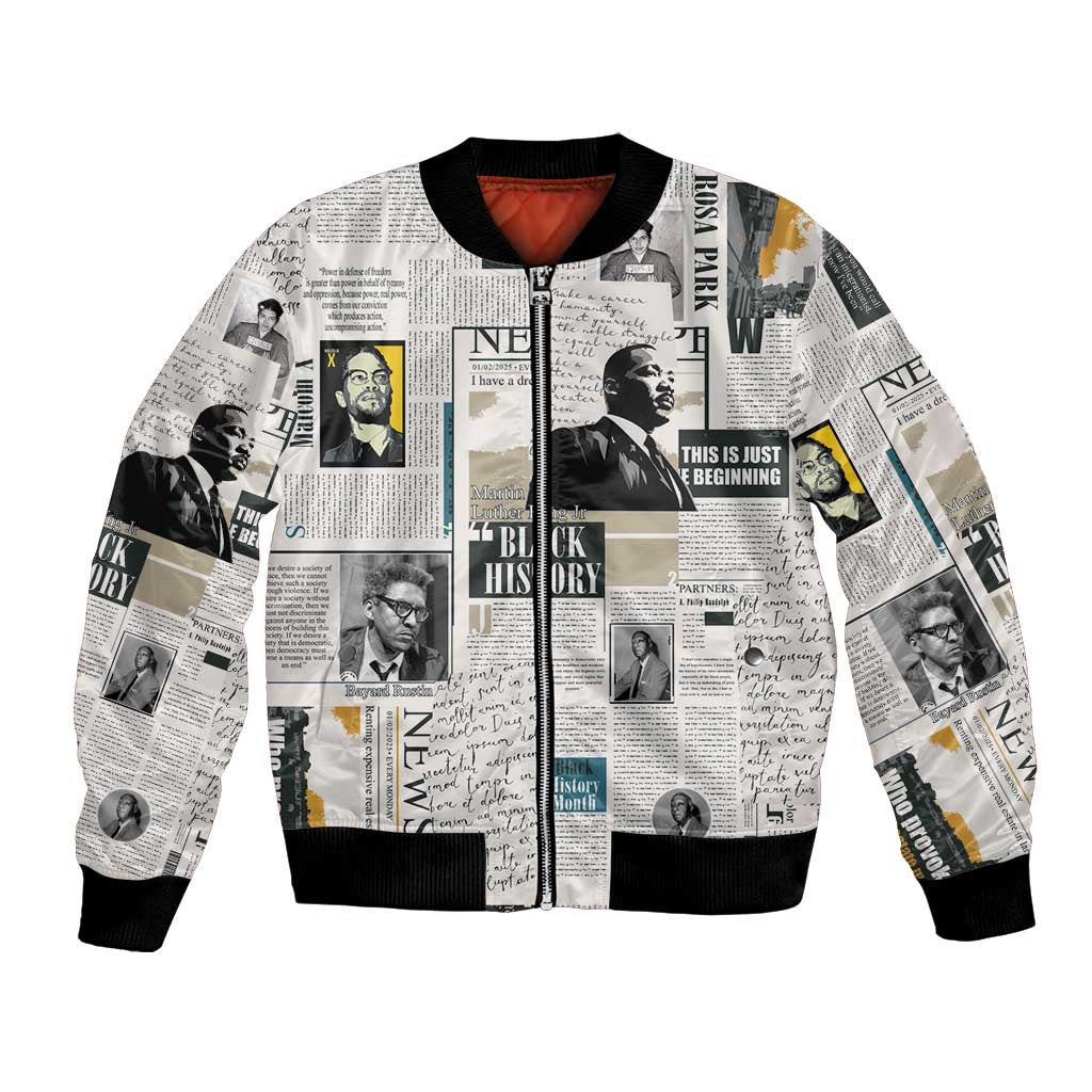 Civil Rights Leaders Bomber Jacket Newspaper Print Style - Wonder Print Shop