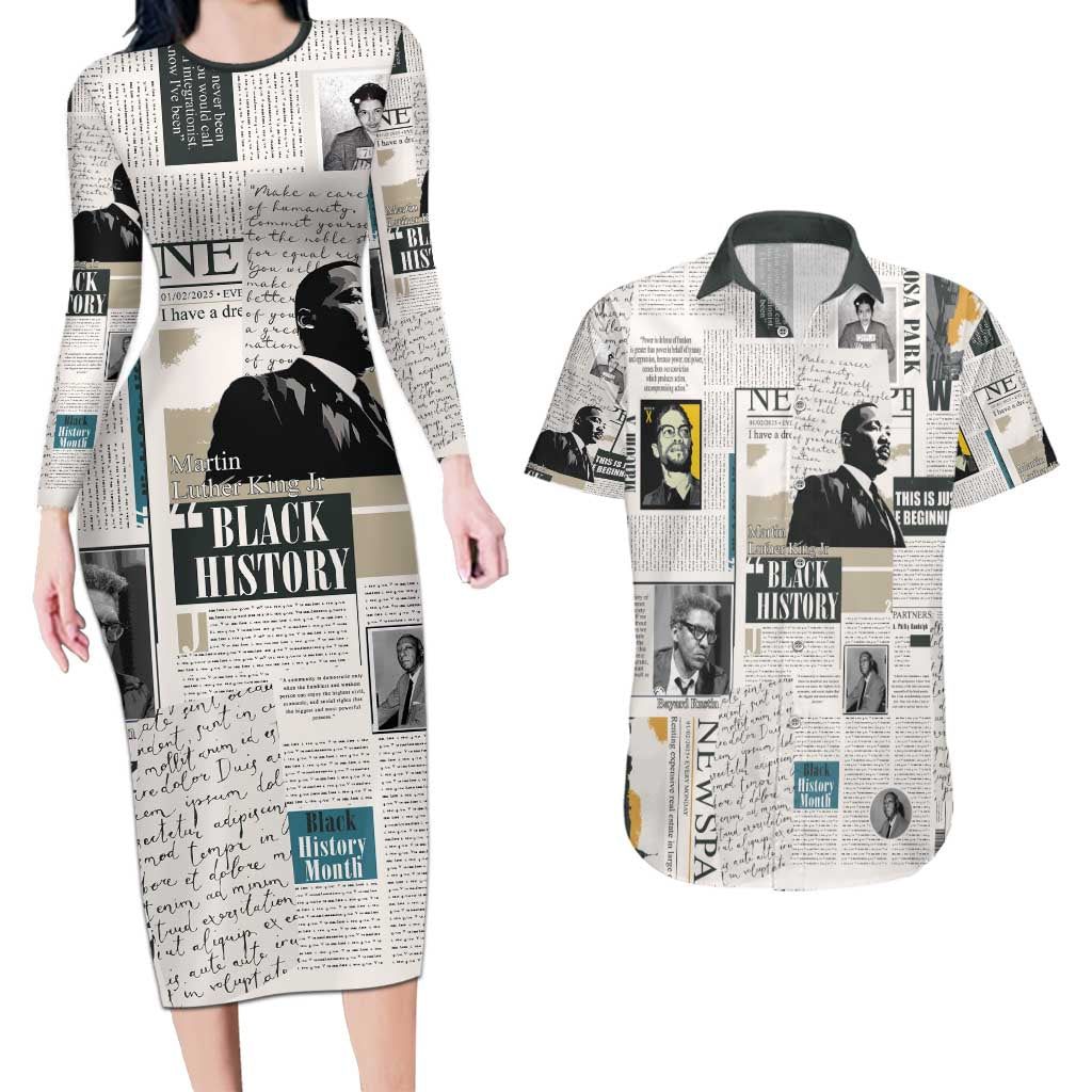 Civil Rights Leaders Couples Matching Long Sleeve Bodycon Dress and Hawaiian Shirt Newspaper Print Style - Wonder Print Shop