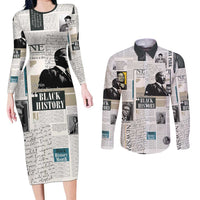 Civil Rights Leaders Couples Matching Long Sleeve Bodycon Dress and Long Sleeve Button Shirt Newspaper Print Style - Wonder Print Shop