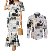 Civil Rights Leaders Couples Matching Mermaid Dress and Long Sleeve Button Shirt Newspaper Print Style