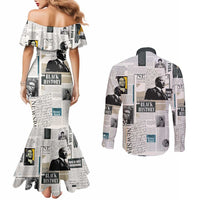 Civil Rights Leaders Couples Matching Mermaid Dress and Long Sleeve Button Shirt Newspaper Print Style