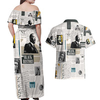 Civil Rights Leaders Couples Matching Off Shoulder Maxi Dress and Hawaiian Shirt Newspaper Print Style - Wonder Print Shop