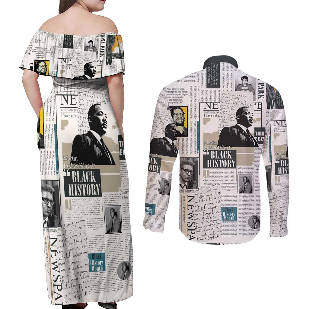 Civil Rights Leaders Couples Matching Off Shoulder Maxi Dress and Long Sleeve Button Shirt Newspaper Print Style - Wonder Print Shop