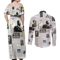 Civil Rights Leaders Couples Matching Off Shoulder Maxi Dress and Long Sleeve Button Shirt Newspaper Print Style - Wonder Print Shop