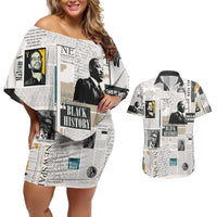Civil Rights Leaders Couples Matching Off Shoulder Short Dress and Hawaiian Shirt Newspaper Print Style - Wonder Print Shop