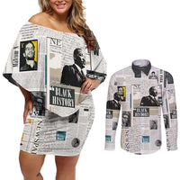 Civil Rights Leaders Couples Matching Off Shoulder Short Dress and Long Sleeve Button Shirt Newspaper Print Style - Wonder Print Shop