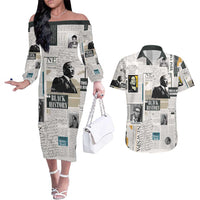 Civil Rights Leaders Couples Matching Off The Shoulder Long Sleeve Dress and Hawaiian Shirt Newspaper Print Style - Wonder Print Shop