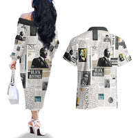 Civil Rights Leaders Couples Matching Off The Shoulder Long Sleeve Dress and Hawaiian Shirt Newspaper Print Style - Wonder Print Shop