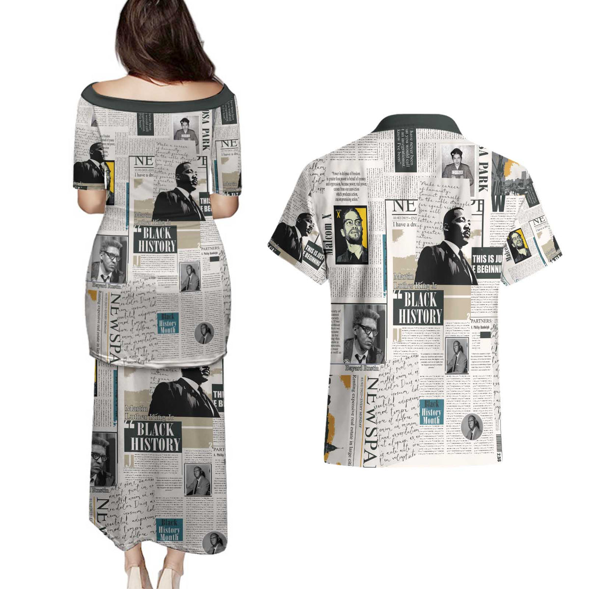 Civil Rights Leaders Couples Matching Puletasi and Hawaiian Shirt Newspaper Print Style - Wonder Print Shop