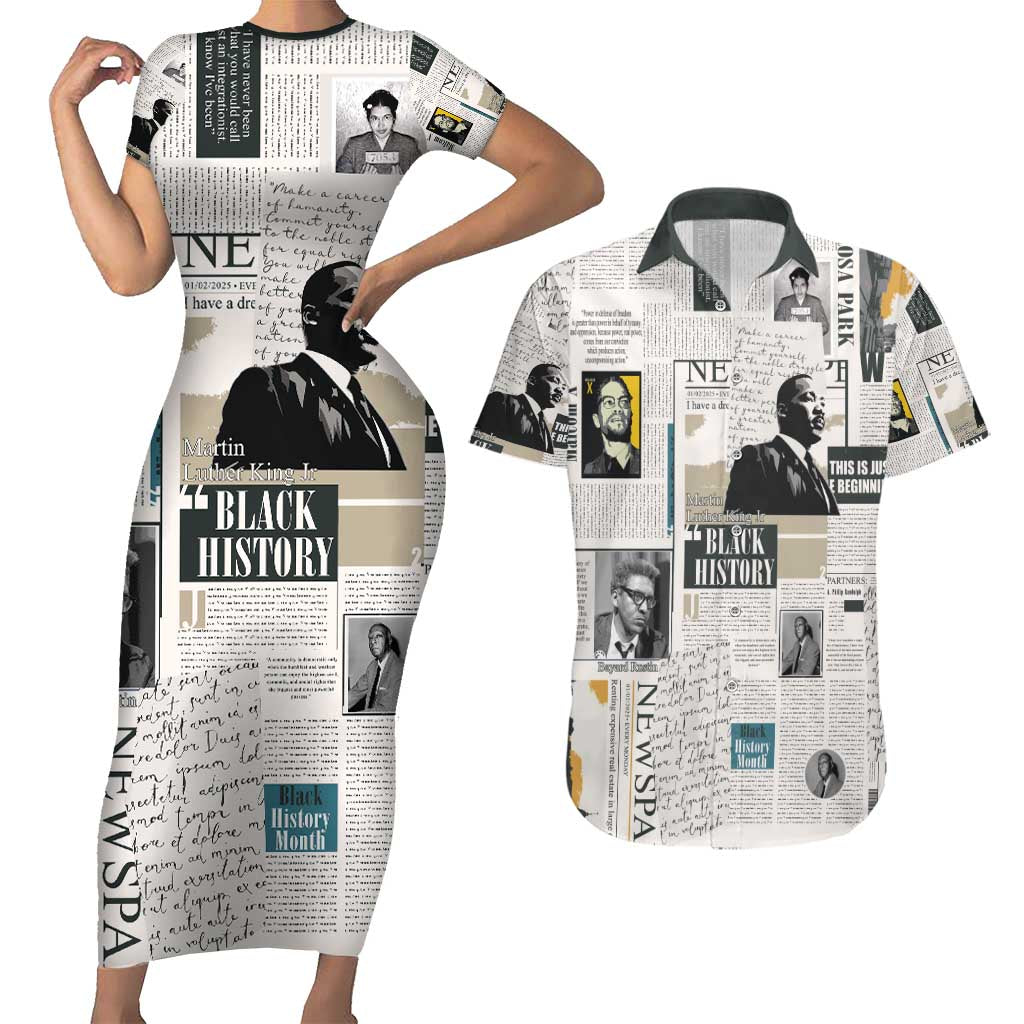 Civil Rights Leaders Couples Matching Short Sleeve Bodycon Dress and Hawaiian Shirt Newspaper Print Style - Wonder Print Shop