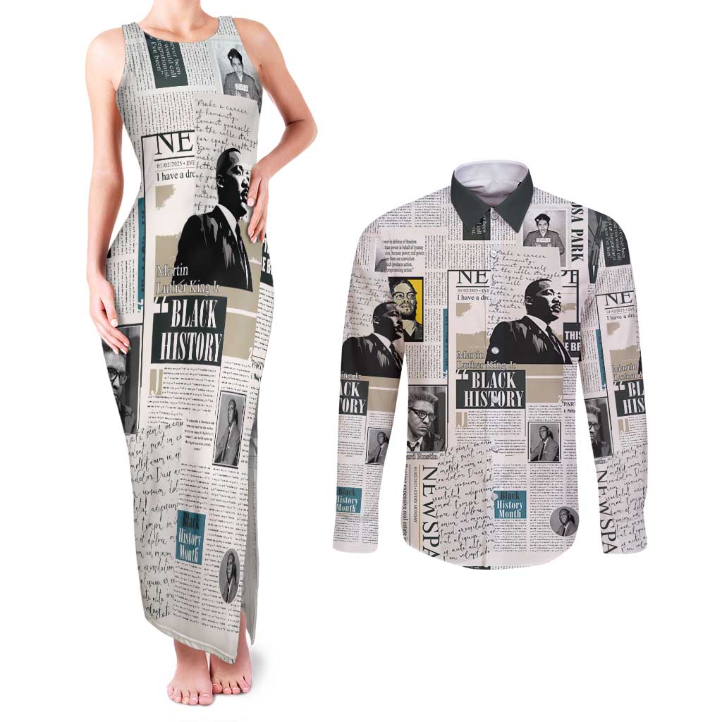 Civil Rights Leaders Couples Matching Tank Maxi Dress and Long Sleeve Button Shirt Newspaper Print Style - Wonder Print Shop
