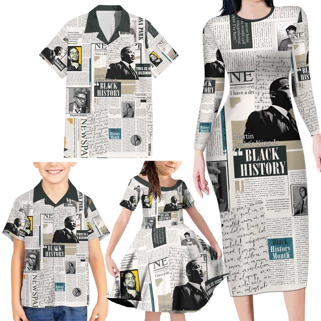 Civil Rights Leaders Family Matching Long Sleeve Bodycon Dress and Hawaiian Shirt Newspaper Print Style - Wonder Print Shop
