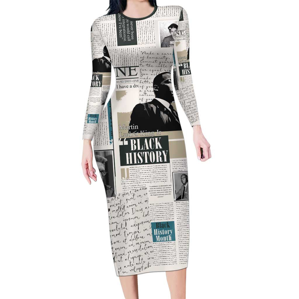 Civil Rights Leaders Family Matching Long Sleeve Bodycon Dress and Hawaiian Shirt Newspaper Print Style - Wonder Print Shop