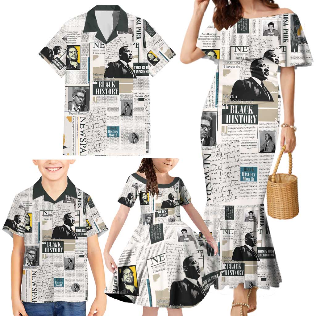 Civil Rights Leaders Family Matching Mermaid Dress and Hawaiian Shirt Newspaper Print Style - Wonder Print Shop
