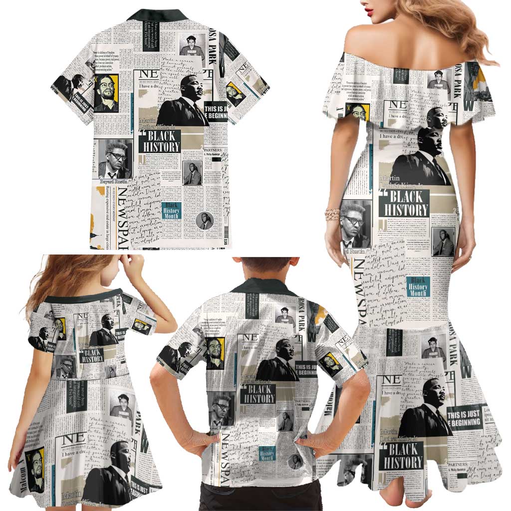 Civil Rights Leaders Family Matching Mermaid Dress and Hawaiian Shirt Newspaper Print Style - Wonder Print Shop