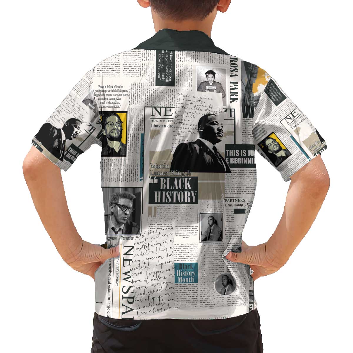 Civil Rights Leaders Family Matching Off The Shoulder Long Sleeve Dress and Hawaiian Shirt Newspaper Print Style - Wonder Print Shop