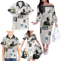 Civil Rights Leaders Family Matching Off The Shoulder Long Sleeve Dress and Hawaiian Shirt Newspaper Print Style - Wonder Print Shop