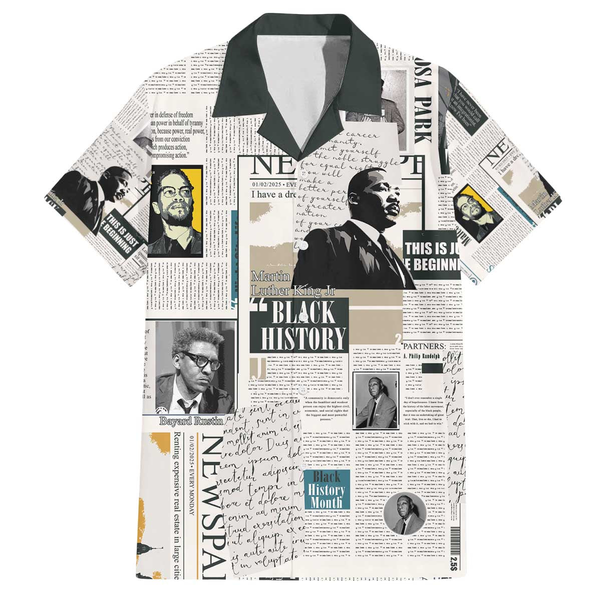 Civil Rights Leaders Family Matching Off The Shoulder Long Sleeve Dress and Hawaiian Shirt Newspaper Print Style - Wonder Print Shop