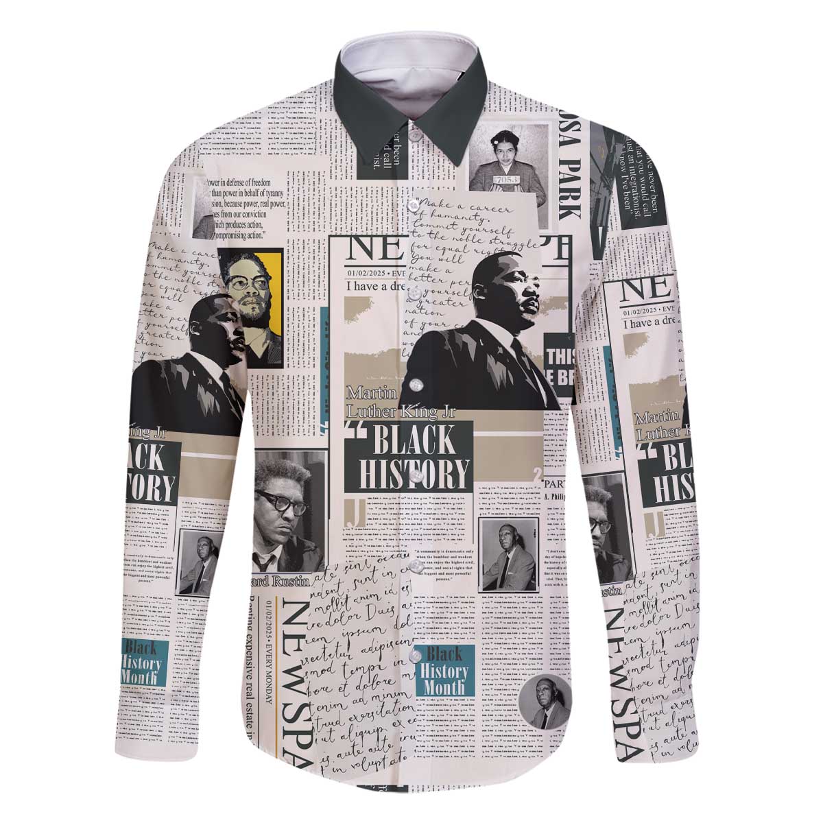 Civil Rights Leaders Family Matching Off The Shoulder Long Sleeve Dress and Hawaiian Shirt Newspaper Print Style - Wonder Print Shop