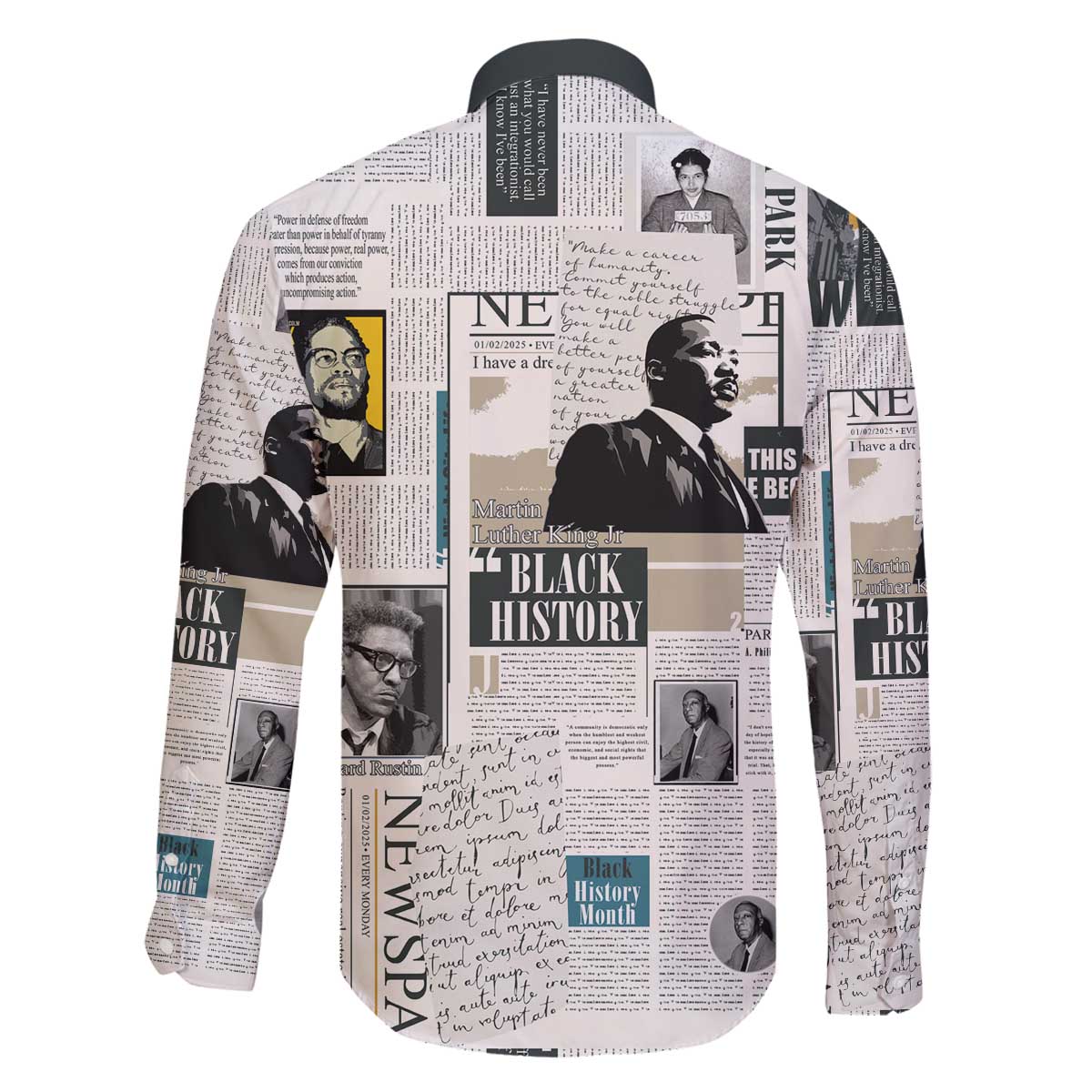 Civil Rights Leaders Family Matching Off The Shoulder Long Sleeve Dress and Hawaiian Shirt Newspaper Print Style - Wonder Print Shop
