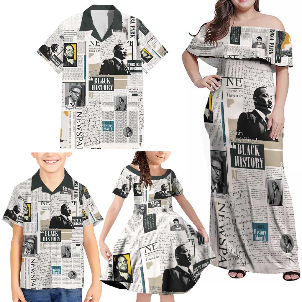 Civil Rights Leaders Family Matching Off Shoulder Maxi Dress and Hawaiian Shirt Newspaper Print Style - Wonder Print Shop