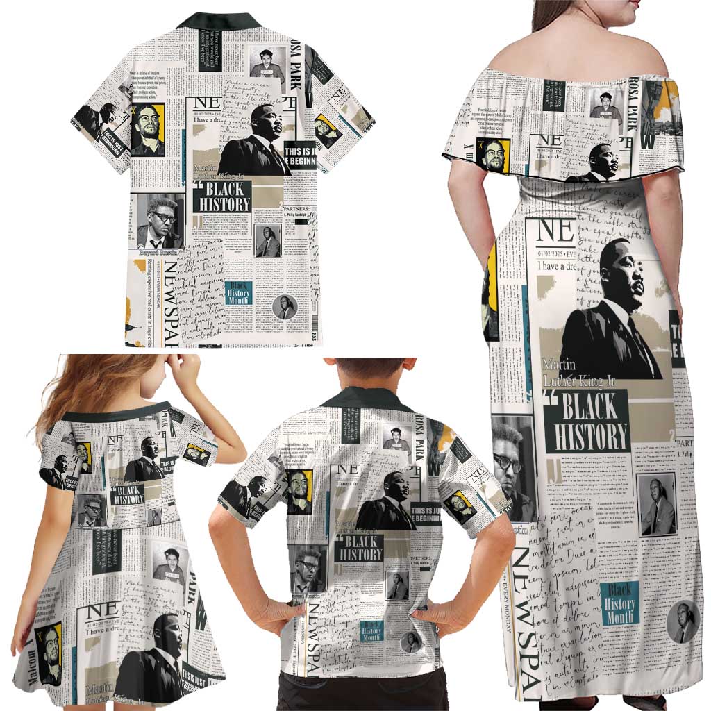 Civil Rights Leaders Family Matching Off Shoulder Maxi Dress and Hawaiian Shirt Newspaper Print Style - Wonder Print Shop