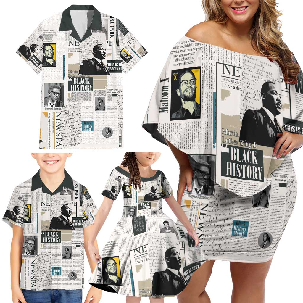 Civil Rights Leaders Family Matching Off Shoulder Short Dress and Hawaiian Shirt Newspaper Print Style - Wonder Print Shop