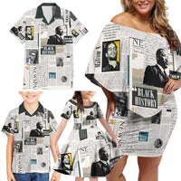 Civil Rights Leaders Family Matching Off Shoulder Short Dress and Hawaiian Shirt Newspaper Print Style - Wonder Print Shop