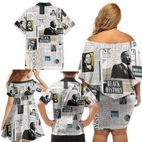 Civil Rights Leaders Family Matching Off Shoulder Short Dress and Hawaiian Shirt Newspaper Print Style - Wonder Print Shop