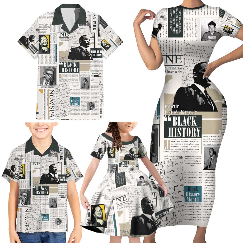 Civil Rights Leaders Family Matching Short Sleeve Bodycon Dress and Hawaiian Shirt Newspaper Print Style - Wonder Print Shop