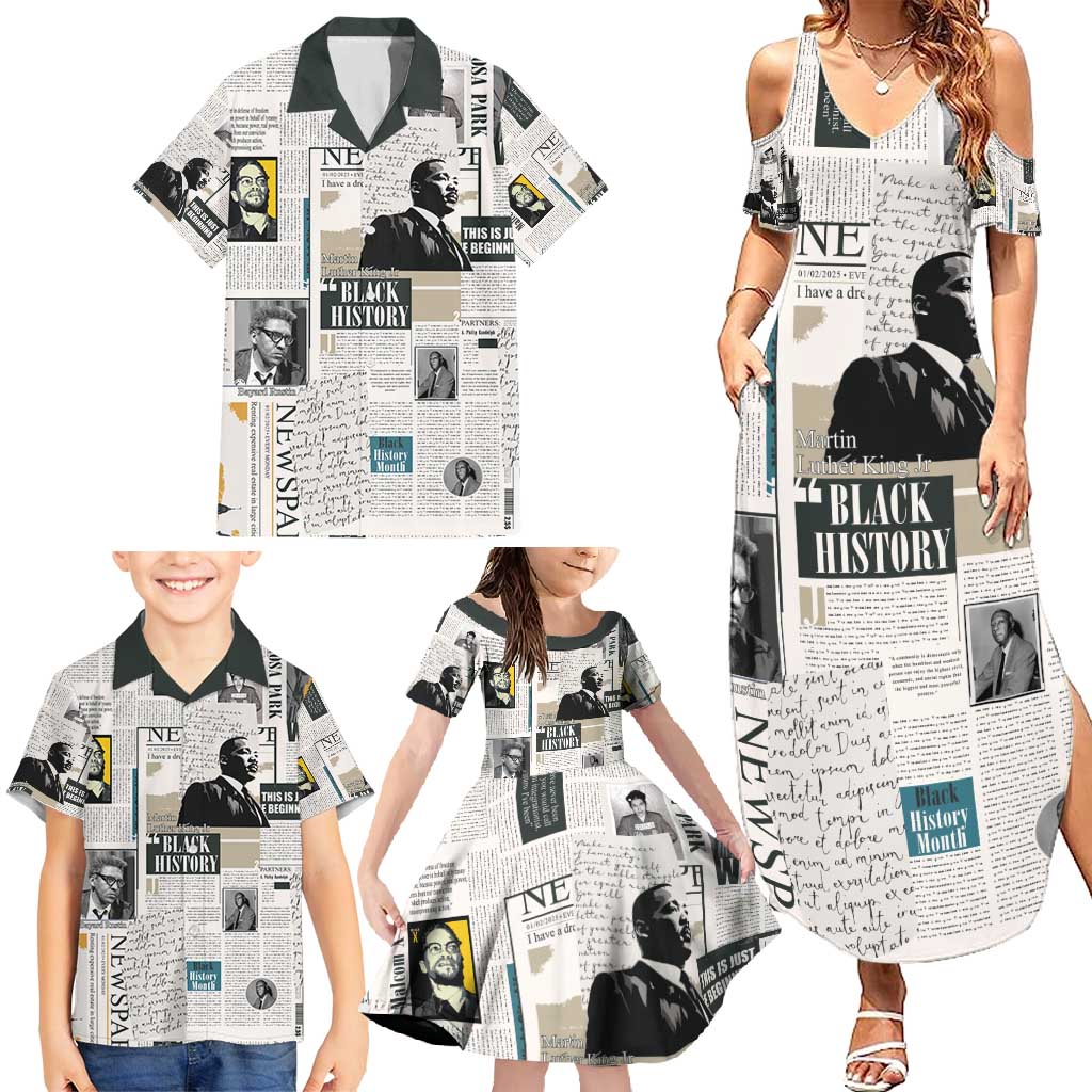 Civil Rights Leaders Family Matching Summer Maxi Dress and Hawaiian Shirt Newspaper Print Style - Wonder Print Shop