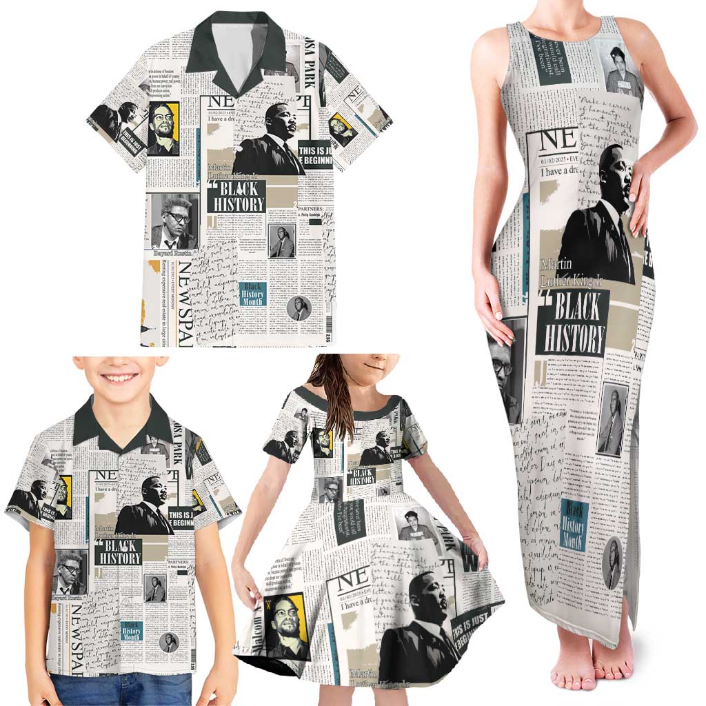 Civil Rights Leaders Family Matching Tank Maxi Dress and Hawaiian Shirt Newspaper Print Style - Wonder Print Shop