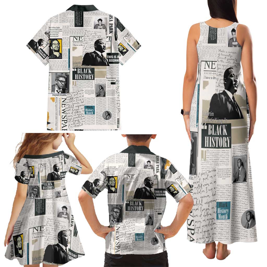 Civil Rights Leaders Family Matching Tank Maxi Dress and Hawaiian Shirt Newspaper Print Style - Wonder Print Shop