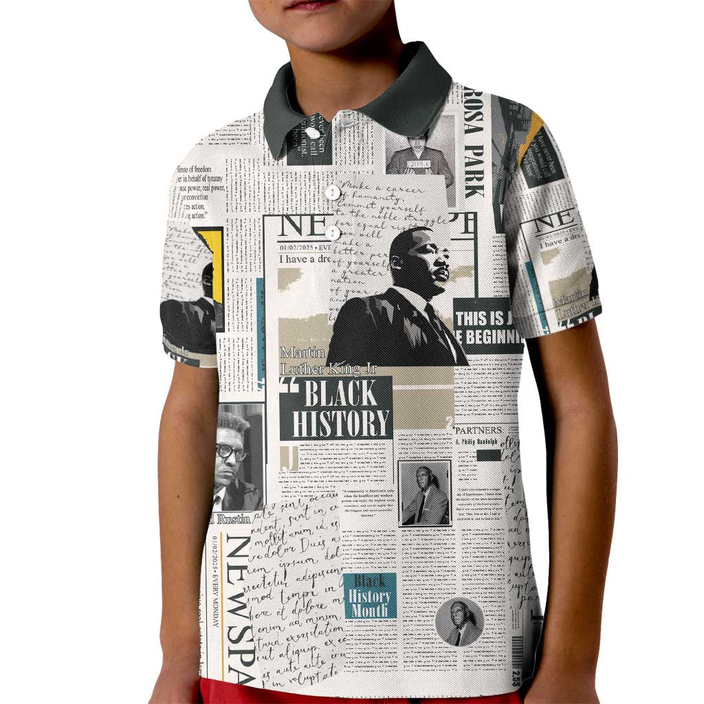 Civil Rights Leaders Kid Polo Shirt Newspaper Print Style - Wonder Print Shop