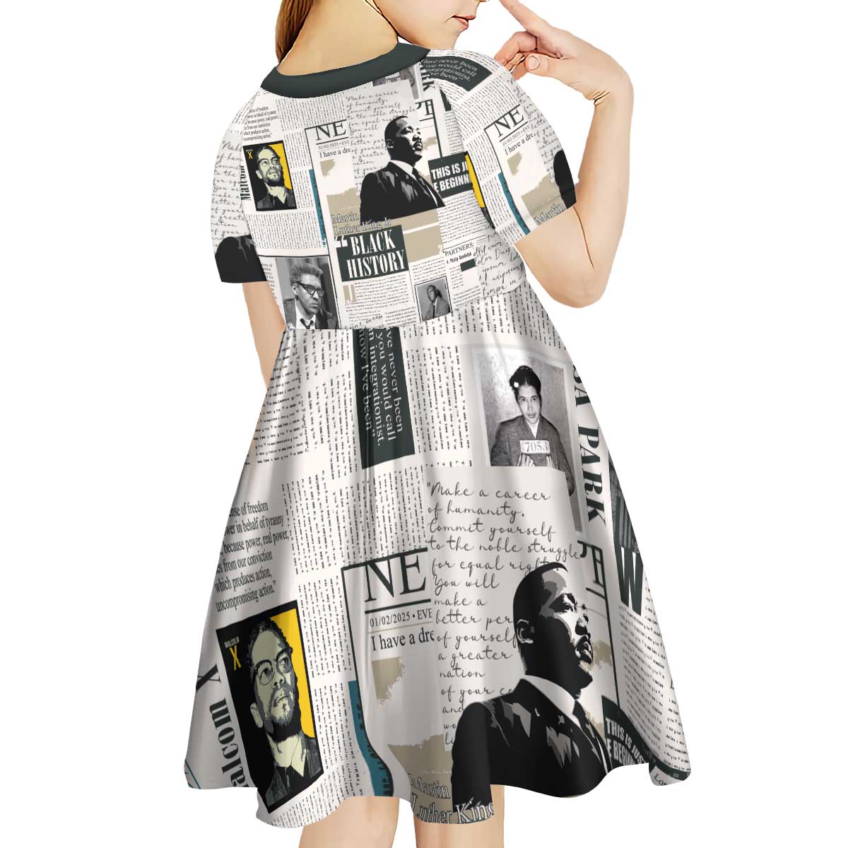 Civil Rights Leaders Kid Short Sleeve Dress Newspaper Print Style - Wonder Print Shop