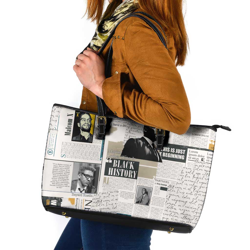 Civil Rights Leaders Leather Tote Bag Newspaper Print Style - Wonder Print Shop