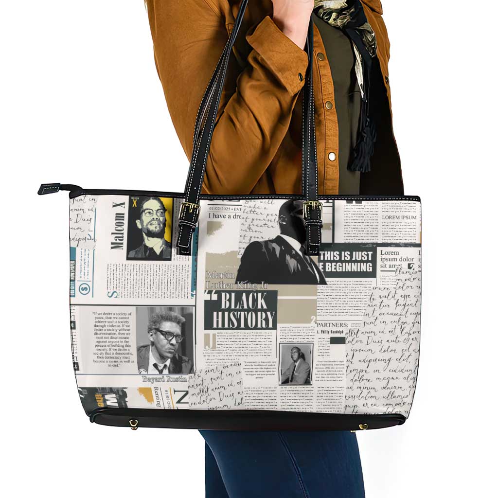 Civil Rights Leaders Leather Tote Bag Newspaper Print Style - Wonder Print Shop