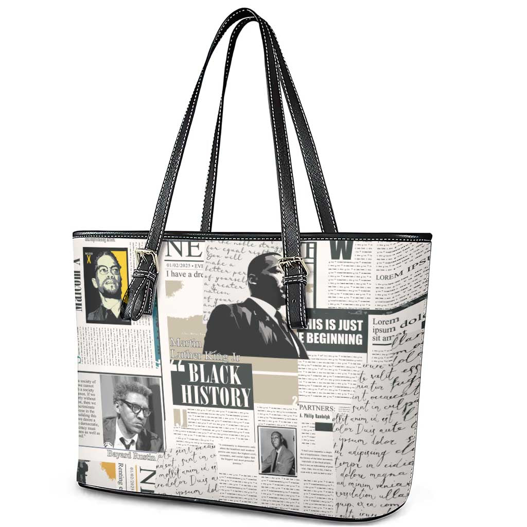 Civil Rights Leaders Leather Tote Bag Newspaper Print Style - Wonder Print Shop