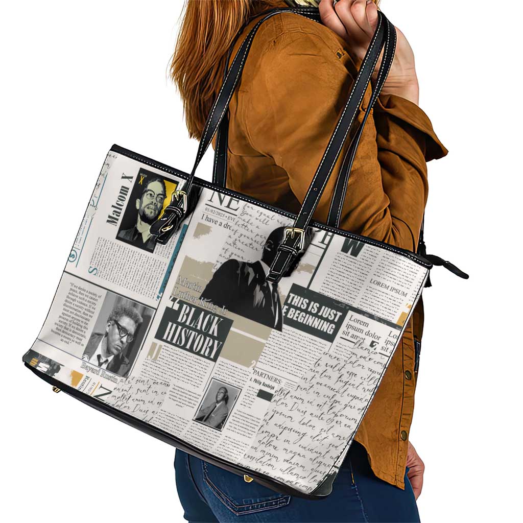 Civil Rights Leaders Leather Tote Bag Newspaper Print Style - Wonder Print Shop