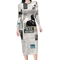 Civil Rights Leaders Long Sleeve Bodycon Dress Newspaper Print Style - Wonder Print Shop