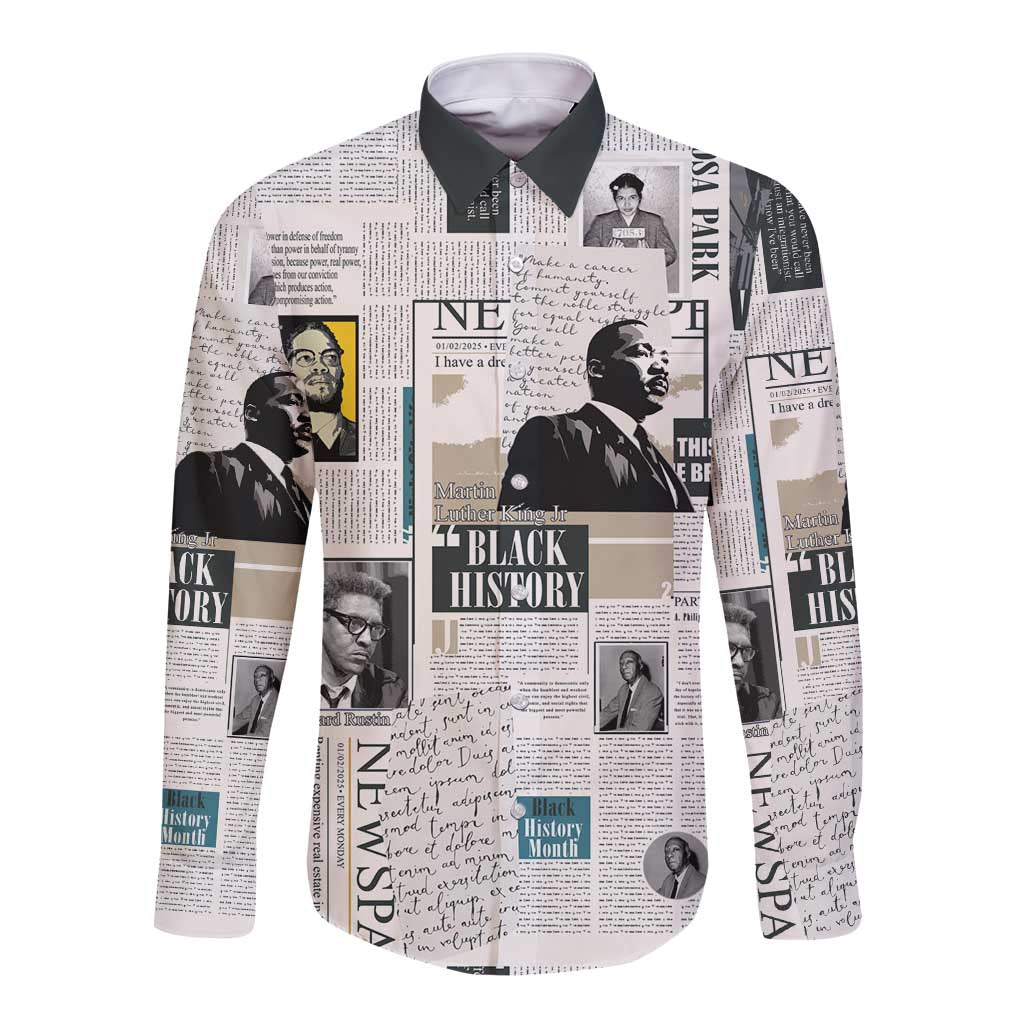 Civil Rights Leaders Long Sleeve Button Shirt Newspaper Print Style - Wonder Print Shop