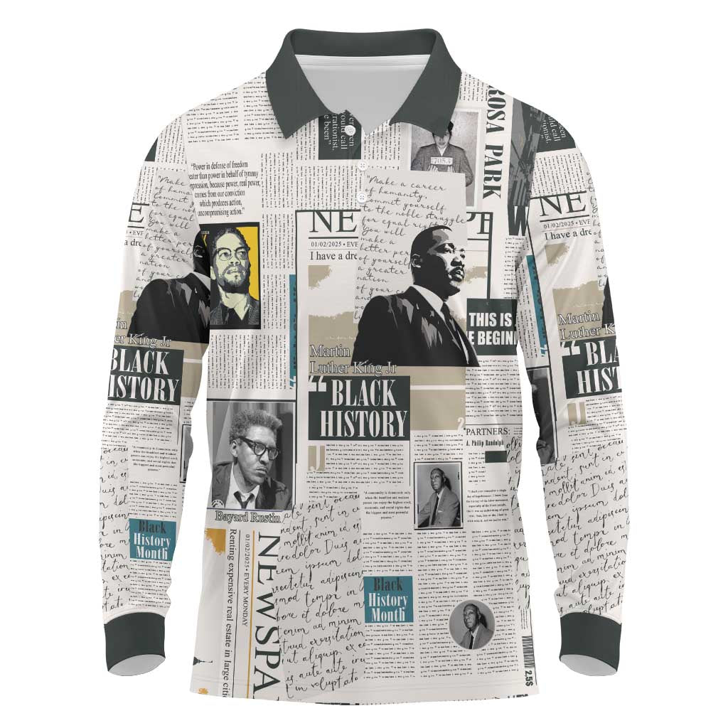 Civil Rights Leaders Long Sleeve Polo Shirt Newspaper Print Style - Wonder Print Shop
