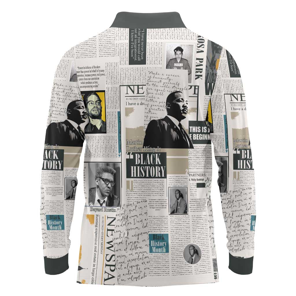 Civil Rights Leaders Long Sleeve Polo Shirt Newspaper Print Style - Wonder Print Shop