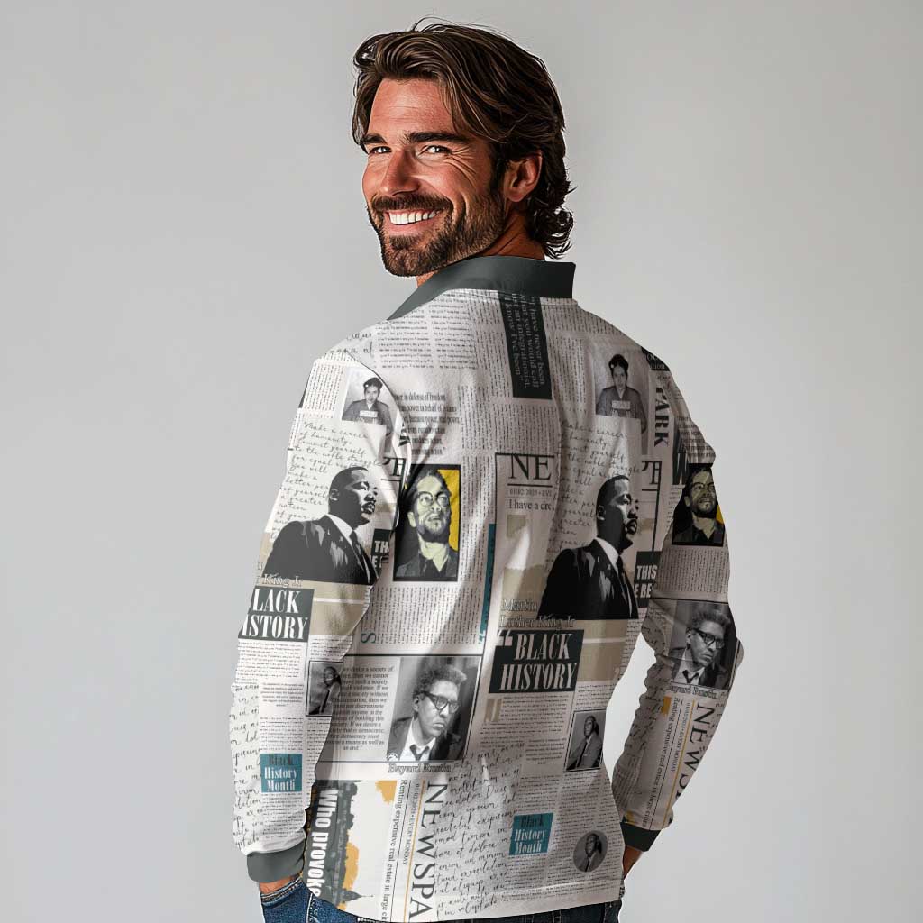 Civil Rights Leaders Long Sleeve Polo Shirt Newspaper Print Style - Wonder Print Shop
