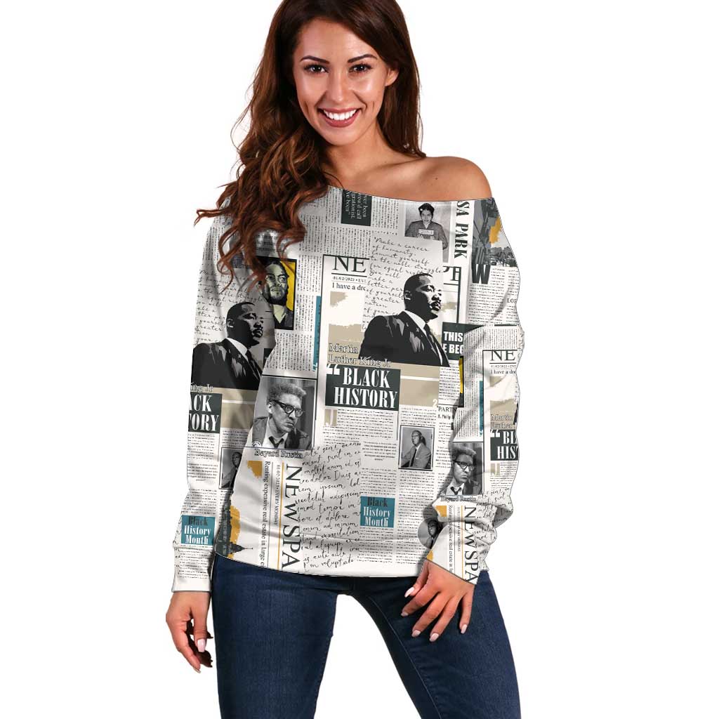 Civil Rights Leaders Off Shoulder Sweater Newspaper Print Style - Wonder Print Shop