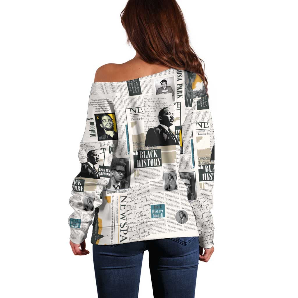 Civil Rights Leaders Off Shoulder Sweater Newspaper Print Style - Wonder Print Shop