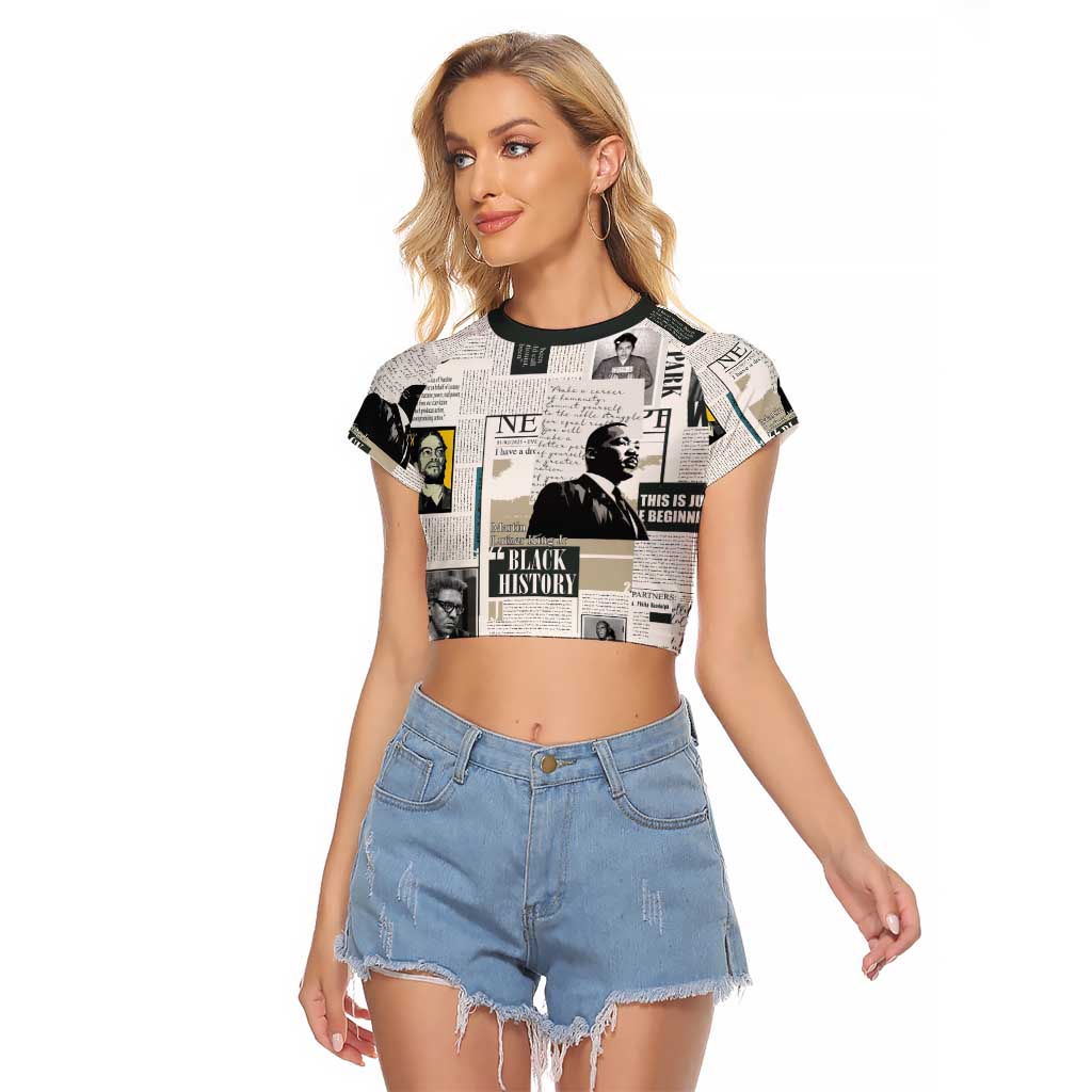 Civil Rights Leaders Raglan Cropped T Shirt Newspaper Print Style - Wonder Print Shop